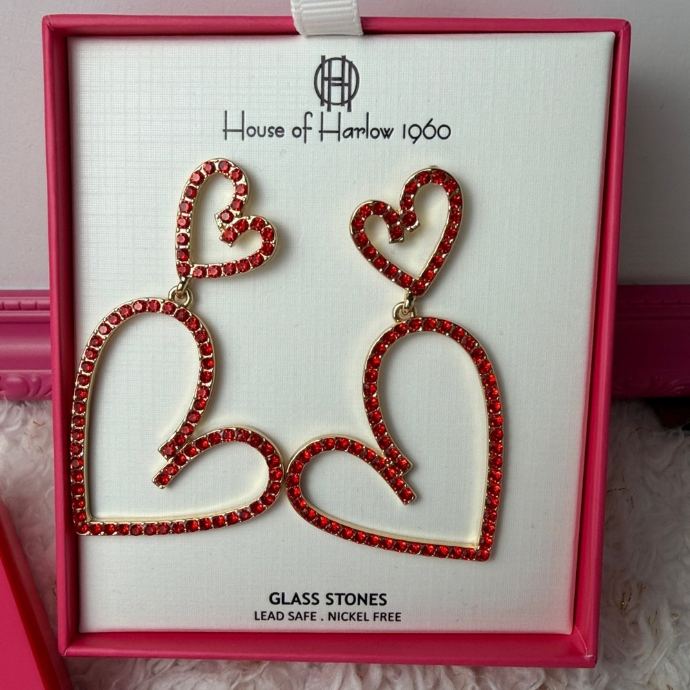 House of Harlow 1960, rhinestone heart‎ earrings medium sized - Picture 4 of 8